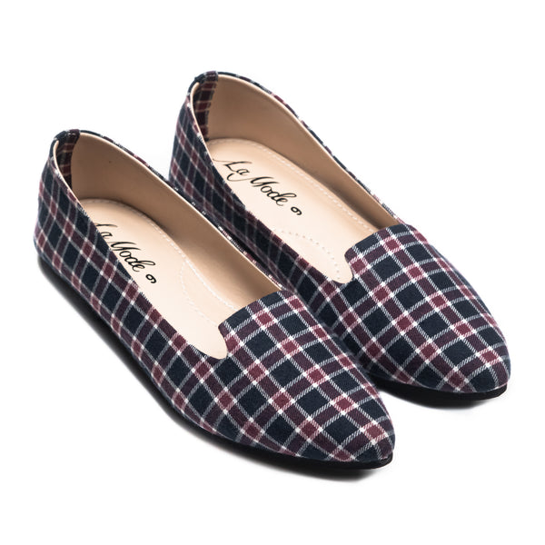 Elowen Pointy Loafer Maroon Checkered