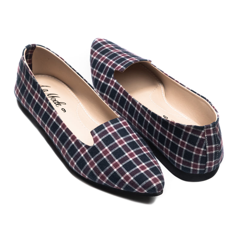 Elowen Pointy Loafer Maroon Checkered