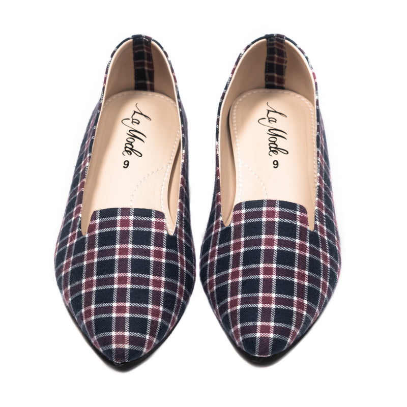 Elowen Pointy Loafer Maroon Checkered