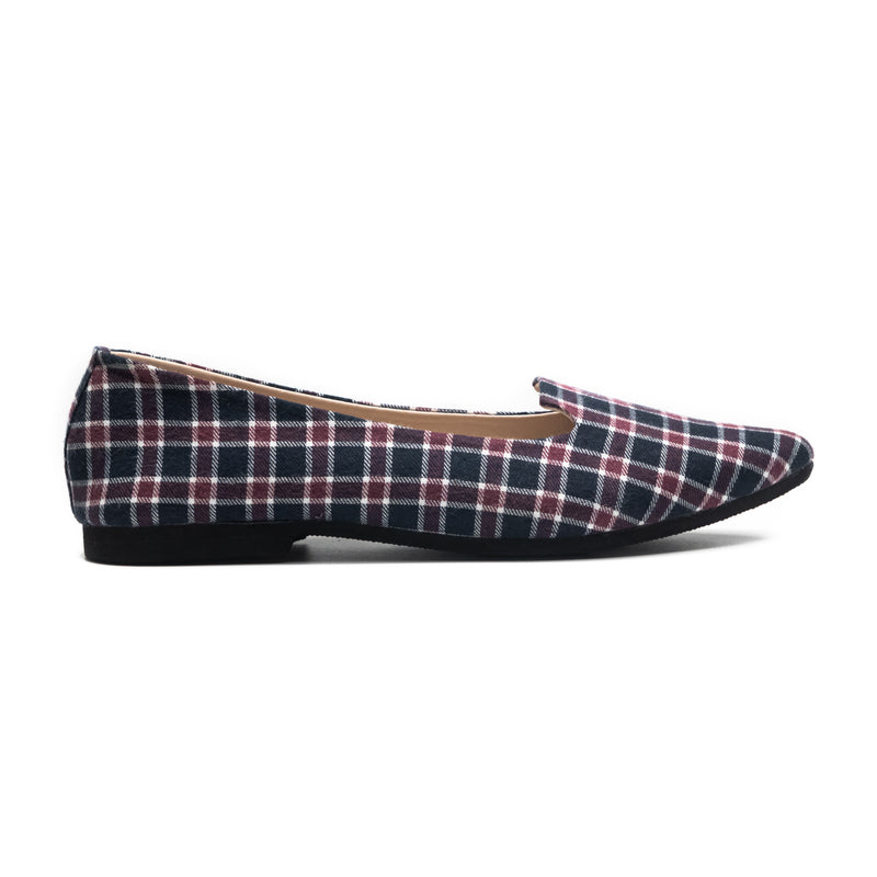 Elowen Pointy Loafer Maroon Checkered